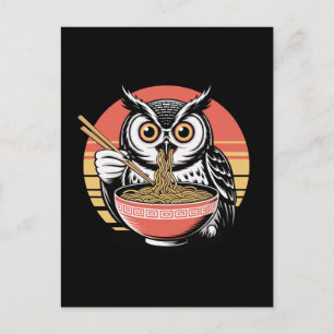 Uil Slurping Ramen Japans Ukiyo-e Stijl Feestdagenkaart