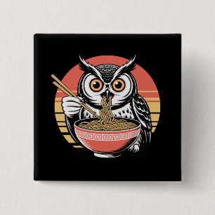 Uil Slurping Ramen Japans Ukiyo-e Stijl Vierkante Button 5,1 Cm