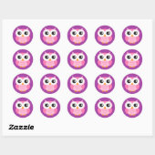 Uil stickers - schattige, roze uil op paarse achte (Vel)