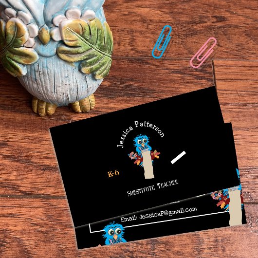 Uil Substitute Teacher Zwart Contact Kaarten Visitekaartje