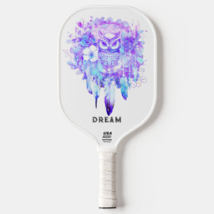 Uil Totem Dreamcatcher Bloemenveer Paarse Tint Pickleball Paddle