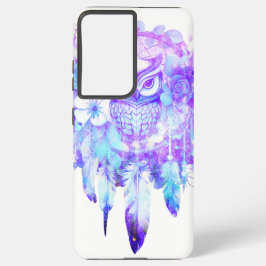 Uil Totem Dreamcatcher Bloemenveer Paarse Tint Samsung Galaxy Hoesje