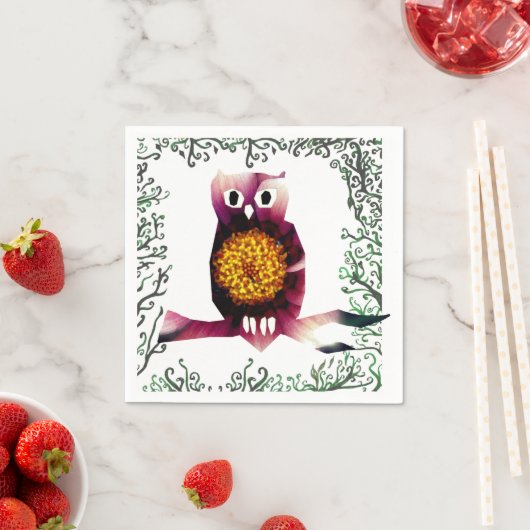 Uil, Uil Vogel Bloemen Art Papier Servetten (Insitu)