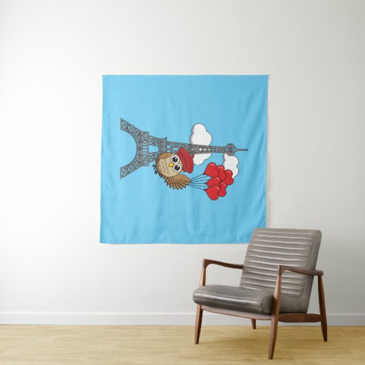 Uil Vliegen met Hartballonnen in Parijs Wandkleed (In Situ (horizontaal))