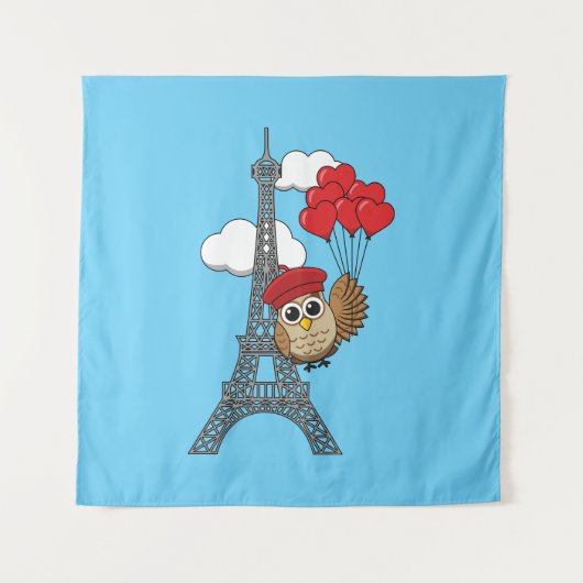 Uil Vliegen met Hartballonnen in Parijs Wandkleed (Voorkant)