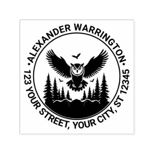 Uil Vliegende Voorkant Uitzicht Fir Trees Naam RET Zelfinktende Stempel