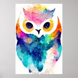 Uil Vogel Wild Natuur Dier Kleur Art Schilderij Poster