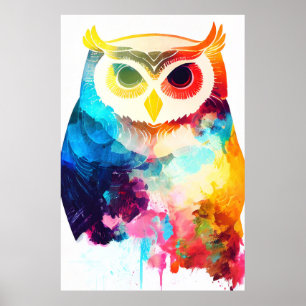 Uil Vogel Wild Natuur Dier Kleur Art Schilderij Poster