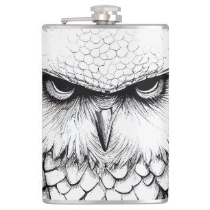 Uil Vogel Wild Natuur Illustratie Lijn Epic Art Heupfles