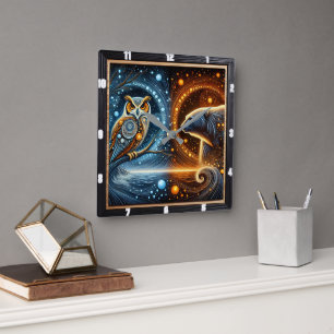 Uil voldoet aan de kracht van een polair Beer Vierkante Klok