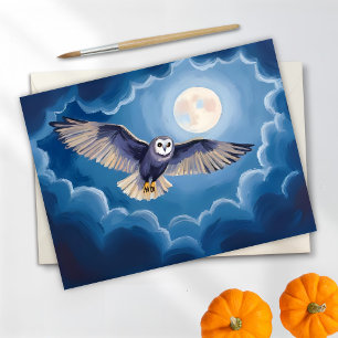 Uil Volle Maan Halloween Aquarel Feestdagenkaart