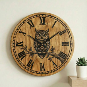 Uil wandklok - Houten stijl ontwerp Grote Klok