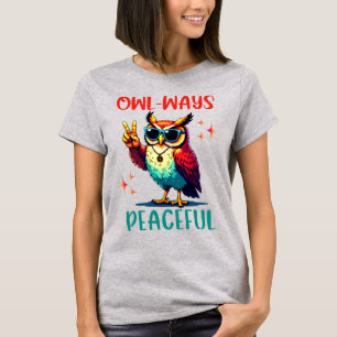 Uil-ways vreedzame, grappige Groovy Uil Vredesuil T-shirt