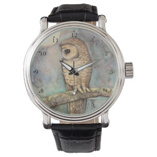 Uil-wildlife-aquarel kunst van Molly Harrison Horloge