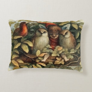 Uilen en elfenfeeën natuurillustratie accent kussen