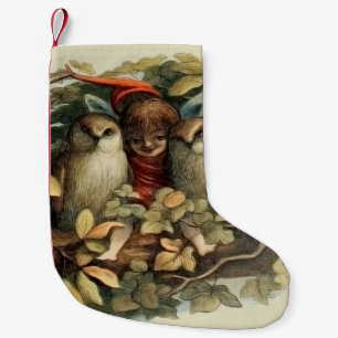 Uilen en elfenfeeën natuurillustratie kleine kerstsok