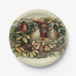 Uilen en elfenfeeën natuurillustratie papieren bordje