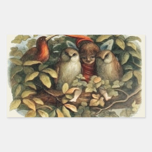 Uilen en elfenfeeën natuurillustratie rechthoekige sticker