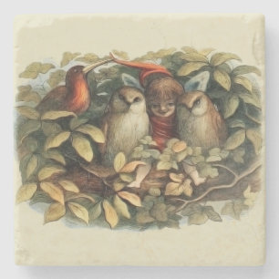 Uilen en elfenfeeën natuurillustratie stenen onderzetter