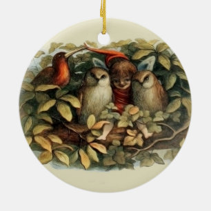 Uilen en elffeeën Natuur Illustratie Keramisch Ornament