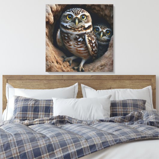 Uilen graveren in een vuil gat canvas afdruk (Insitu (Slaapkamer))