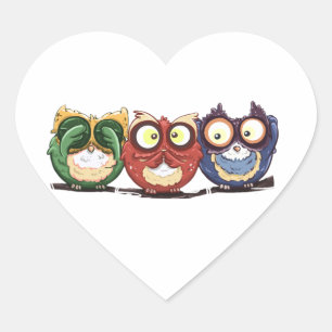 Uilen Hoot See Speak Hoor No Evil Hart Sticker
