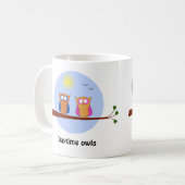 Uilen nacht en dag aangepaste tekst schattig koffiemok (Voorkant links)