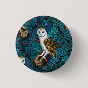 Uilen, varens, eik en bessen 3 ronde button 3,2 cm