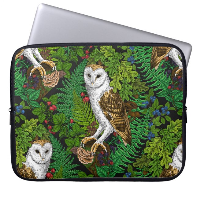 Uilen, varens, eik en bessen laptop sleeve (Voorkant)
