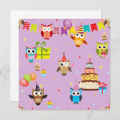 uilen verjaardagsfeestcake leuk kaart (Voorkant / Achterkant)