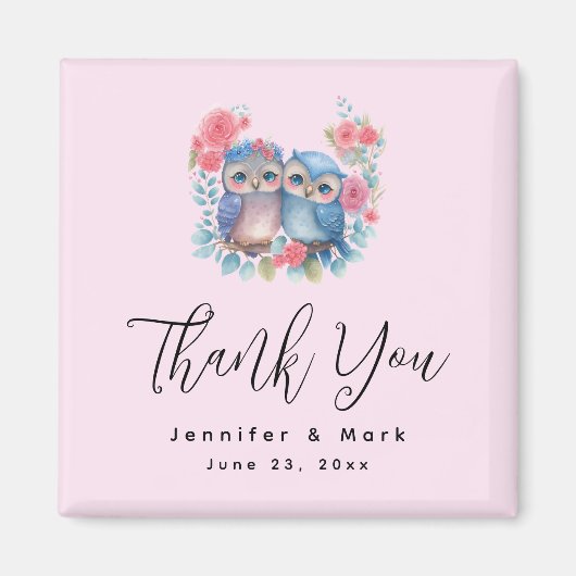 Uilen verliefd op een takje Bedankt Magneet (Voorkant)