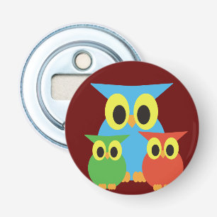 Uilenfamilie: Blauw, Groen en Rood Button Flesopener
