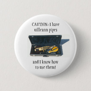 UILLEANN PIPES CAUTION-toets/pin badge Ronde Button 5,7 Cm