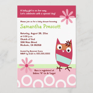 Uiltje Baby Shower Uitnodigingen Baby Meisje 5x7