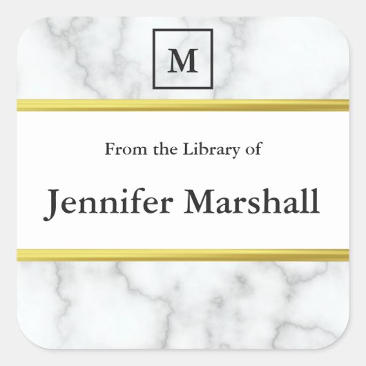 Uit de bibliotheek van faux wit marmer monogram vierkante sticker (Voorkant)