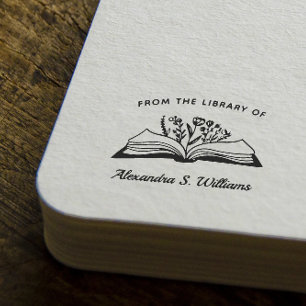 Uit de bibliotheek van Uw Naam Geopend Boek Bloem Rubberstempel