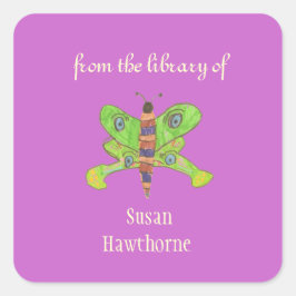 "Uit de bibliotheek van" vlinder aangepaste boeken Vierkante Sticker