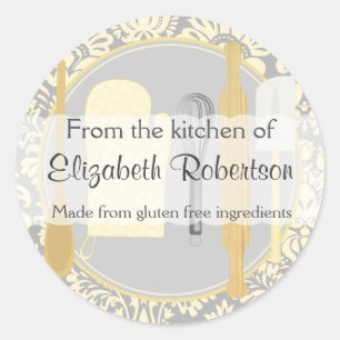 Uit de keuken Geel Damast Ronde Sticker