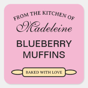 Uit de keuken van blauwe bessen muffin bakken vierkante sticker