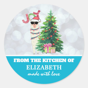 Uit de keuken van de kerstlama ronde sticker