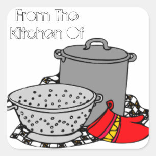 Uit de keuken van de kookpot en de Strainer Vierkante Sticker