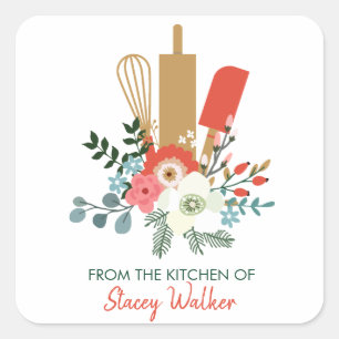 Uit de keuken van het kerstcadeaulabel vierkante sticker