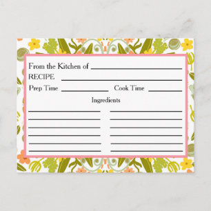 Uit de keuken van Receptkaarten Goud Roze Bloemen Briefkaart