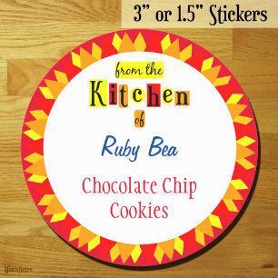 Uit de keuken van Retro Starburst Bewerkbaar Ronde Sticker