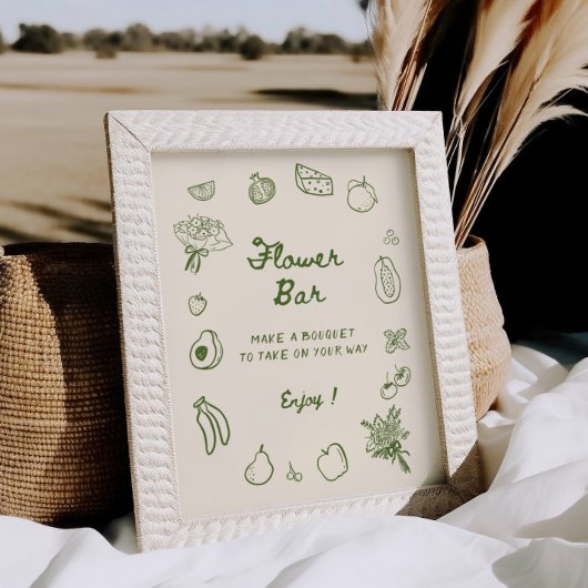 Uit de markt Groene Hand getrokken Bloem Bar Poster