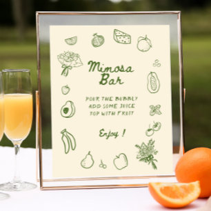 Uit de markt Groene Hand getrokken Mimosa Bar Poster
