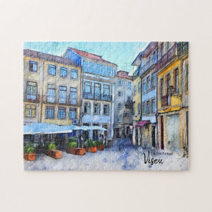 Uit de weg naar Cafe Viseu Portugal Briefkaart Legpuzzel
