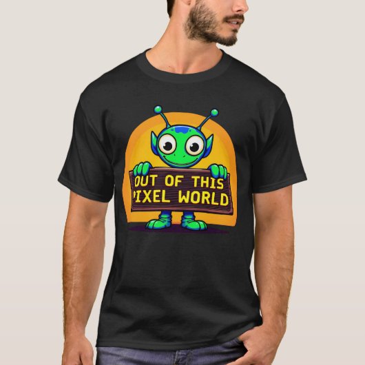 Uit deze pixelwereld - Buitenaardse geschenken T-shirt (Voorkant)