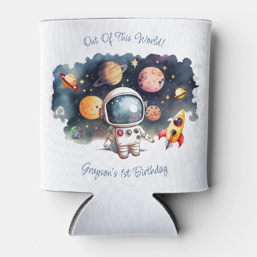 Uit deze wereld Outerspace Planeten Jongen Verjaar Blikjeskoeler (Voorkant)