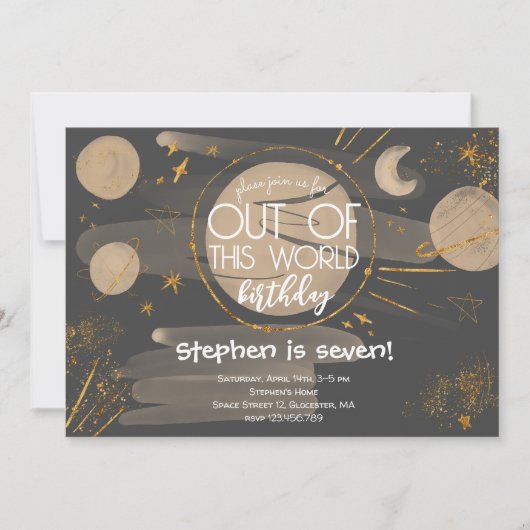 Uit deze wereld ruimte verjaardag Uitnodiging (Voorkant)